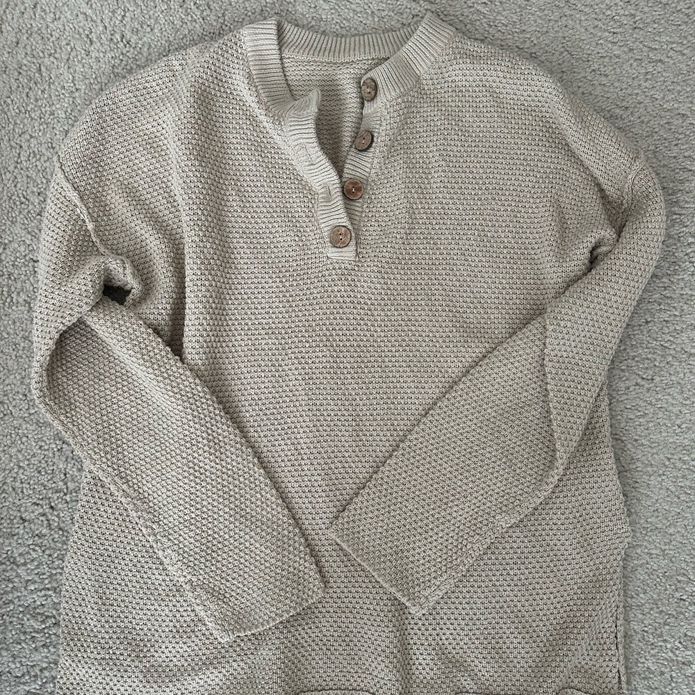 Men's Beige Sweater with Button Detail
